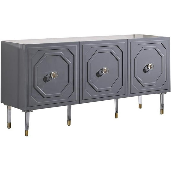 Pemberly Row 65" Modern Wood Sideboard with Gold Accents in Gray