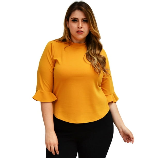 Blusa formal en talla extra, modelo 012 (mostaza) amarillo 42 Roman Fashion Blusa extra 012