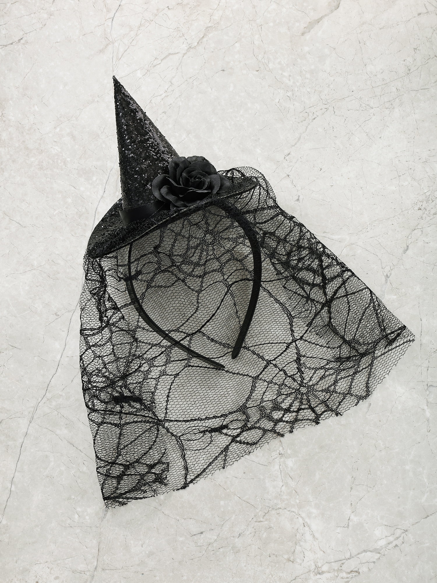 Way to Celebrate Halloween Witch Hat with Veil Headband, 1 Piece
