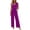 Purple 13, variant on Karymi Overalls for Women 2-Piece Casual Set, V-Neck Short Cap Sleeve Blouse High Waist Drawstring Wide Leg Pants with Pockets, Elegant Solid Outfit Shirts for Women