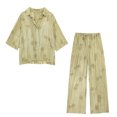 thumbnail image 3 of HH TRAF Traje de verano para mujer, camisa holgada con cuello vuelto y manga larga con botonadura sencilla y pantalón con lazo y cintura alta con cordones para mujer, 3 of 5