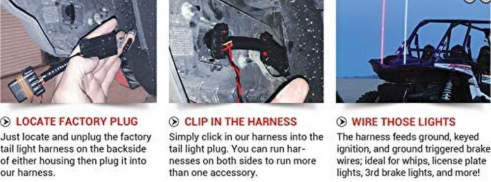 Muzzys (SET OF TWO) Tail Light Whip Power Harness Adapter Splice Pigtail Jumper FITS: 2015-2023 Polaris GENERAL, RZR 900/1000, XP 1000,XP Turbo for Powering LED Whips Brake Lights License Plate Lights