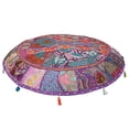 thumbnail image 2 of Stylo Culture Ethnic Outdoor Floor Cushion Cover Vintage Patchwork Yoga Pillow Case Purple 32x32 Large Decorative Bohemian Round Hassock Pouffe Cover Footstool Cotton Embroidered 1 Pc, 2 of 4