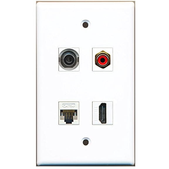 RiteAV - 1 Port HDMI 1 Port RCA Red 1 Port 3.5mm 1 Port Cat5e Ethernet White Wall Plate