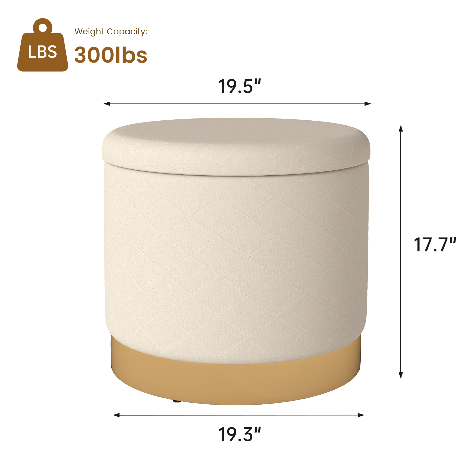 LOGYAT Round Ottoman with Storage, 19.5" x 19.5" x 17.7" Footrest Stool with Removable Tray Lid, Vanity Stool with Storage, Ottoman Padded Seat Foot Rest, for Bedroom Living Room, Beige