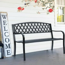 50 Inch Garden Bench Outdoor Metal Yard Furniture Capacity 705lbs Cast Iron Cross Design Three Person Seats Patio Chair for Front Porch Backyard, Black