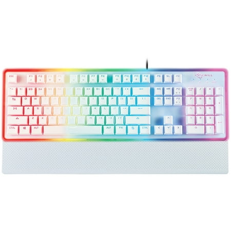 ROSEWILL Gaming White Keyboard, RGB LED Backlit Wired Membrane Mechanical Feel Keyboard with Removable Keycaps and Wrist