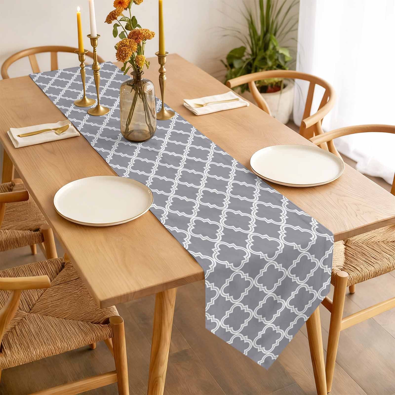 Abstract Geometric Table Runner 120 Inches Long Gray Moroccan Trellis Table Runners for Dining Room Tabletop Dresser Scarf Home Party Banquet Wedding Holiday Decoration