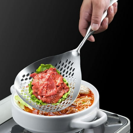 

Large Stainless Steel Strainer Strainer Spoon Metal Single-Piece Design Slotted Spoons with Comfort Handle and Hanging Holes Skimmer Strainer for Kitchen Cooking and Frying Draining