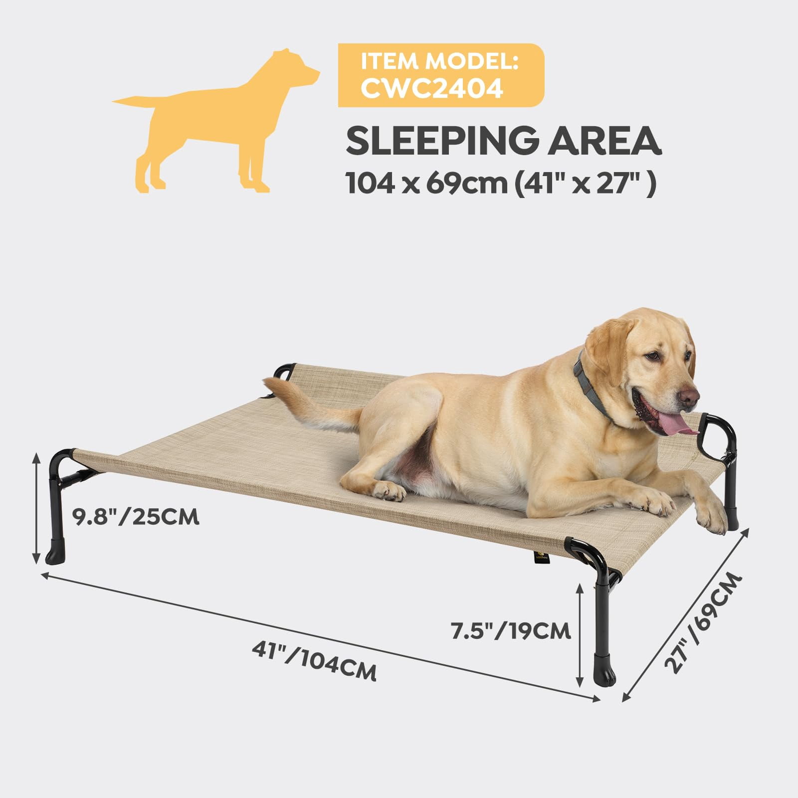 Elevated Dog Bed  Raised Cots For Large Dogs Waterproof Outdoor Pet Hammock With Guardrail Upgraded Non-slip Feet Breathable Teslin Mesh Beige Coffee 41x 27 Inches