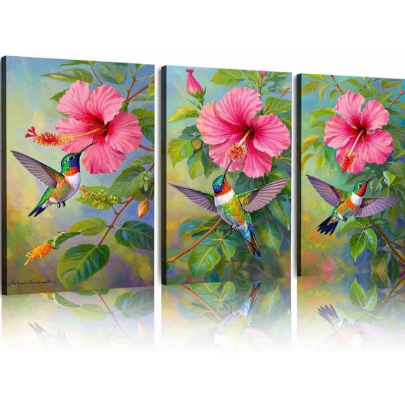 Hieng Modern Classic Art Canvas Print Hummingbird Canvas Painting Small Birds Original Oil Art Animals Artwork Nursery Wall Art Unframed