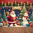 thumbnail image 6 of Red Background Christmas Banner Gold Lettering Merry Christmas Banner Santa Claus Design Snowman Pattern Xmas Banner for Christmas Party Holiday Celebration Family Gathering, 6 of 9