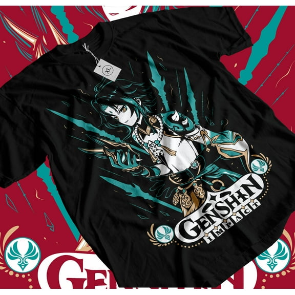 VINTAGE Xiao Genshin Impact T-shirt Anime Manga T-Shirt Black