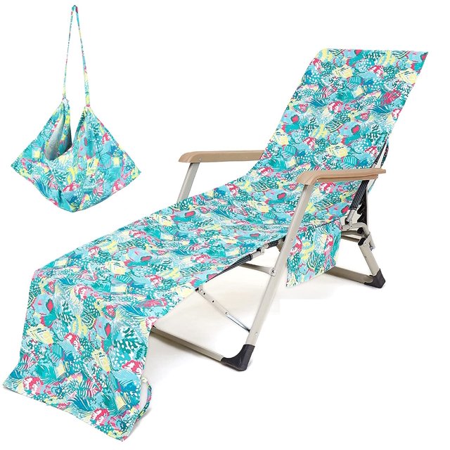 Toalla para silla de playa Funda para chaise lounge con bolsillos y clips Toalla para silla de piscina para jardín de patio al aire libre (verde) Adepaton LRWJ924-1