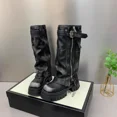 thumbnail image 4 of Nuevos zapatos planos de Otoño Invierno para mujer, Botas Largas de tacón para mujer, botas de caballero de cuero de alta calidad, botas informales hasta la rodilla, 4 of 5