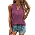 thumbnail image 2 of Women's V Neck Tank Tops Summer Sleeveless Button Casual Henley Shirts Purple XXL, 2 of 3
