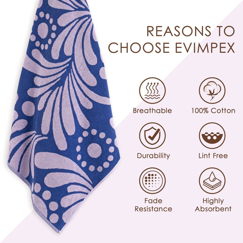 Evimpex 100%-Cotton 2pcs/SET Beach & Pool Towels - Large Cotton Towels for Pool, Beach, Bath, Gym & More - Soft, Absorbent & Oversized Beach Towels 36” x 72”