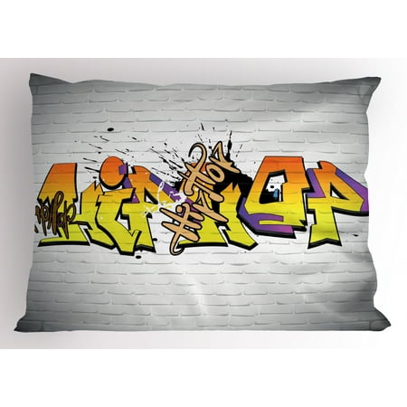 Hip Hop Pillow Sham Funky Underground Various Hip Hop Lettering on a Wall in Ghetto Town Theme Image, Decorative Standard Queen Size Printed Pillowcase, 30 X 20 Inches, Multicolor, by