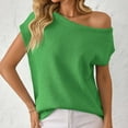 thumbnail image 5 of Fesfesfes Women's Fashion Tops Casual Fall Spring Solid Color off Shoulder Short Sleeve Pullover Knit Sweater Comfy Daily Wearing Clothes(Green,L), 5 of 6