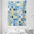 thumbnail image 1 of Yellow and Blue Tapestry, Mosaic Portuguese Azulejo Mediterranean Arabesque Effect, Wall Hanging for Bedroom Living Room Dorm Decor, 60W X 80L Inches, Violet Blue Mustard White, by Ambesonne, 1 of 2