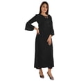 thumbnail image 2 of Moomaya Solid Rayon Kurta For Women bell Sleeve Drawstring Neck Long Ethnic Kurti, 2 of 7