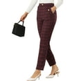 thumbnail image 5 of INSPIRE CHIC Women's Tartan Plaid Pants Elastic High Waist Straight Long Trousers XL Burgundy, 5 of 8