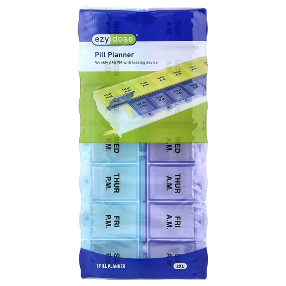 Ezy Dose Weekly (AM/PM) Locking Pill Organizer, Large Compartments (2XL)