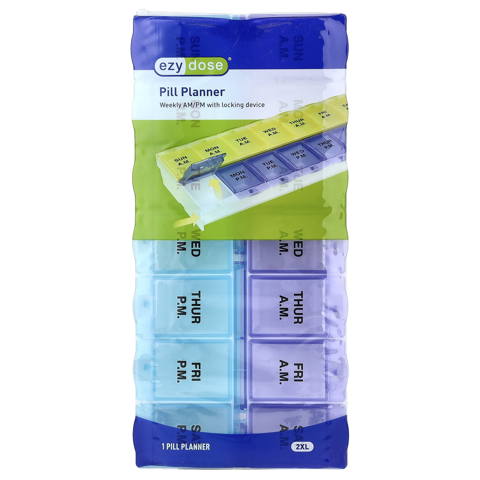 Ezy Dose Weekly (AM/PM) Locking Pill Organizer, Large Compartments (2XL)