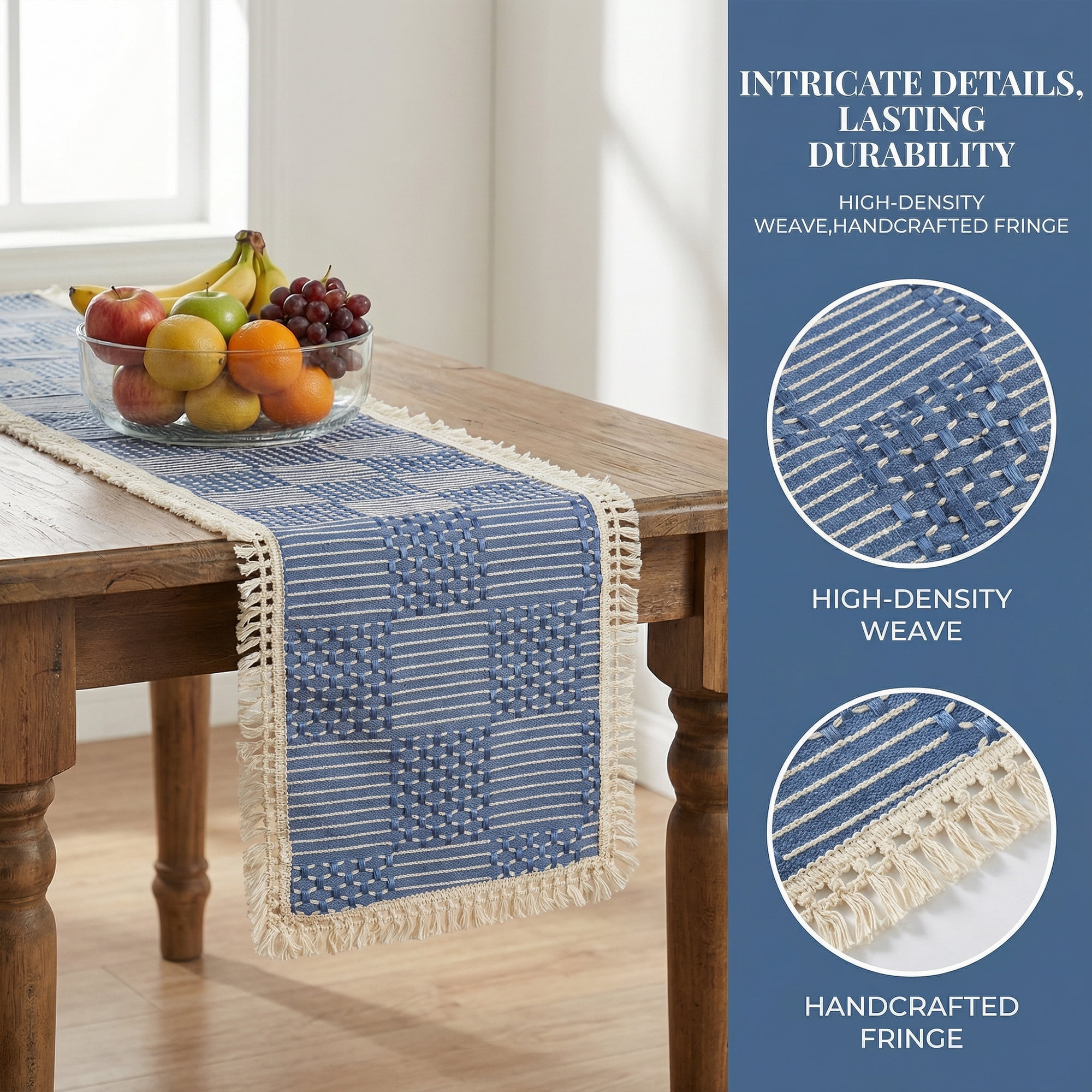 Unique Bargains Birthday Decorations Tassel Kitchen Table Runner Navy Blue 13x78.7in