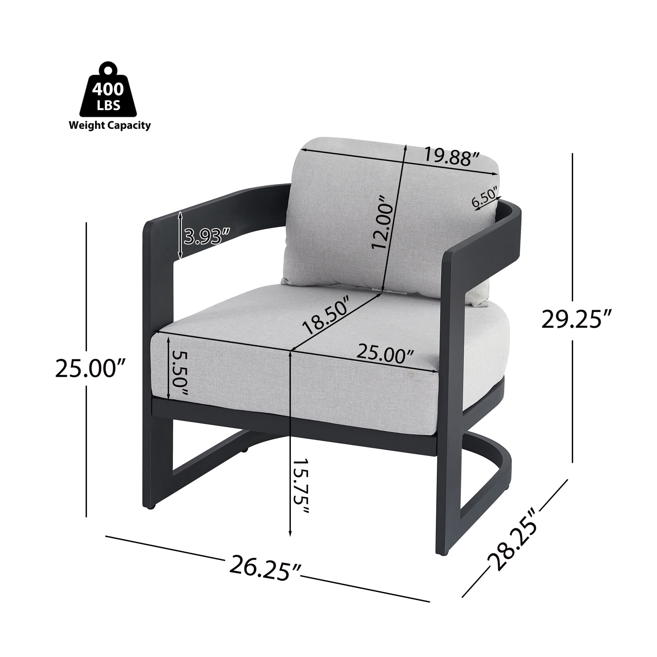 Christopher Knight Home Modern Outdoor Patio Club Chair, Dark Gray Aluminum Frame, Light Gray Cushion, Set of 4