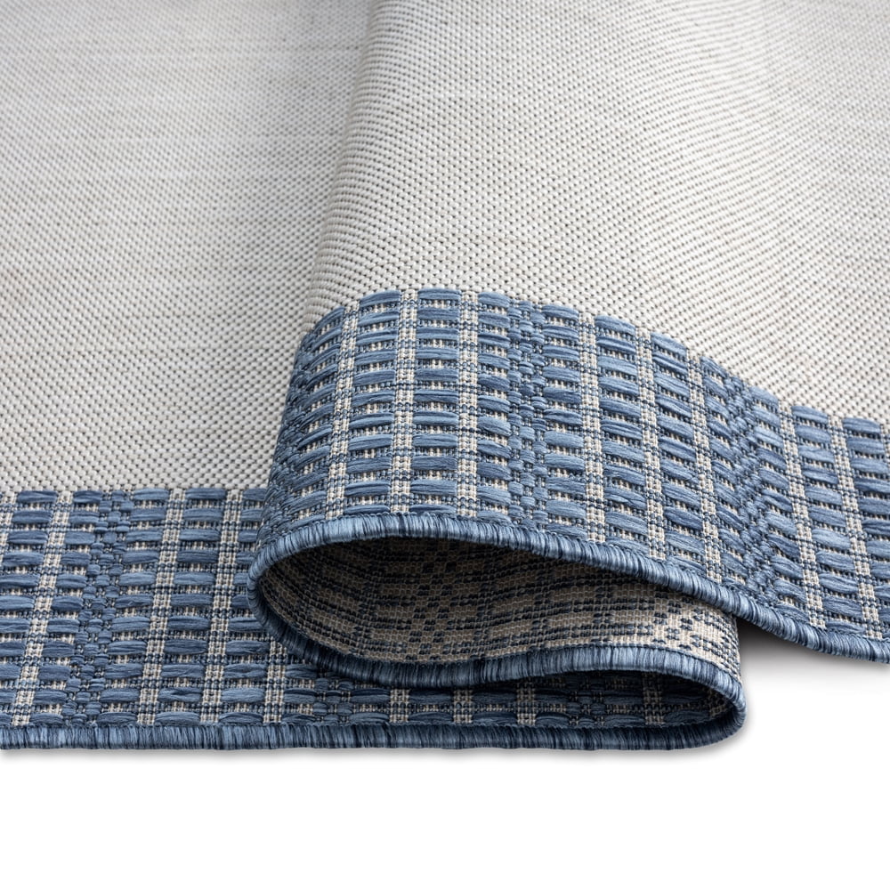 Nicole Miller New York Patio Country Landry Traditional Border Indoor/Outdoor Area Rug, Grey/Blue, 5'2"x7'2"