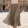 thumbnail image 2 of Arlun Maxi Skirts for Women Elastic High Waisted A Line Long Layered Tutu Mesh Ruffles Tiered Flowy Elegant Skirt for Spring and Summer Khaki One Size, 2 of 5