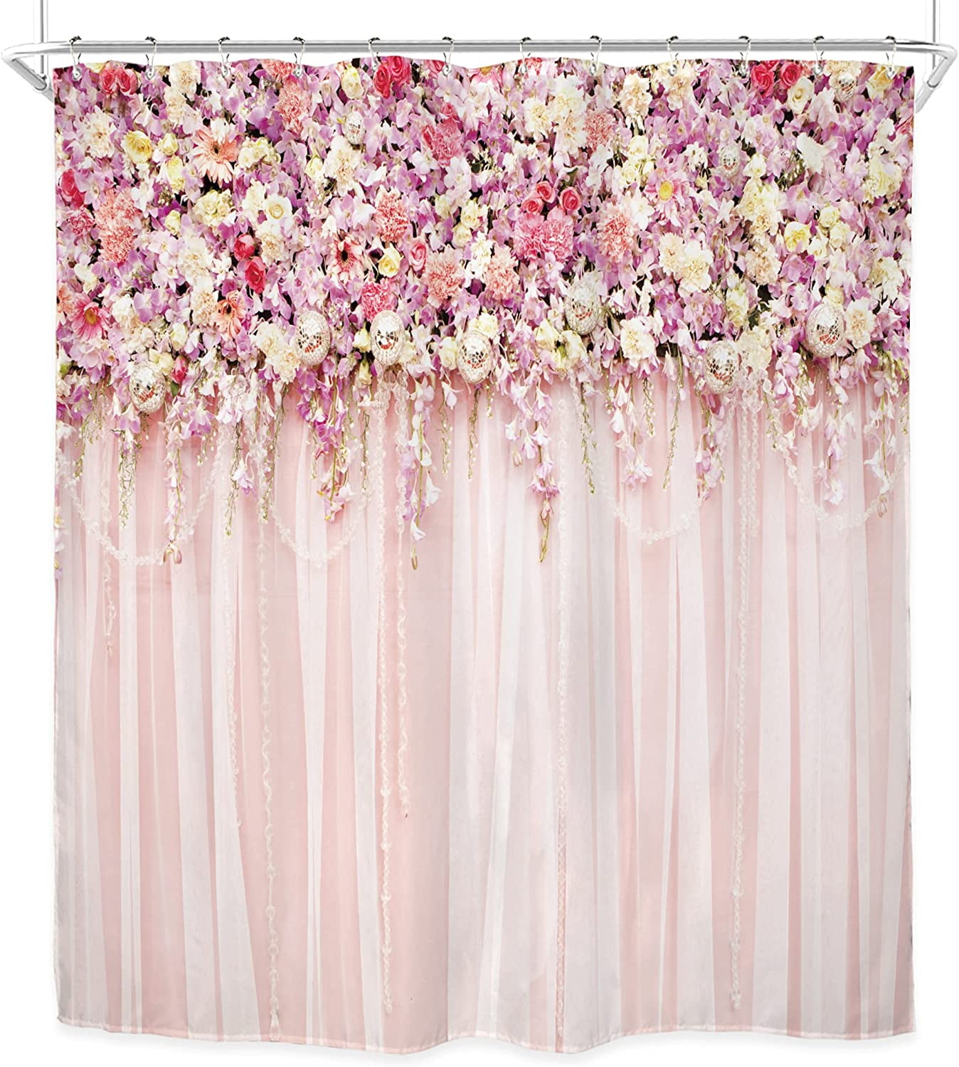 UOWRPOZ Bridal Floral Pink Rose Polyester Shower Curtain, 72"x72" Waterproof 12 Count