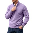 thumbnail image 4 of Mens Zip Sweater Stand Collar Solid Color Long Sleeve Knit Pullover Fall Winter Soft Ribbed Hem Casual Knit Jumper Tops Purple Pink 3XL, 4 of 5
