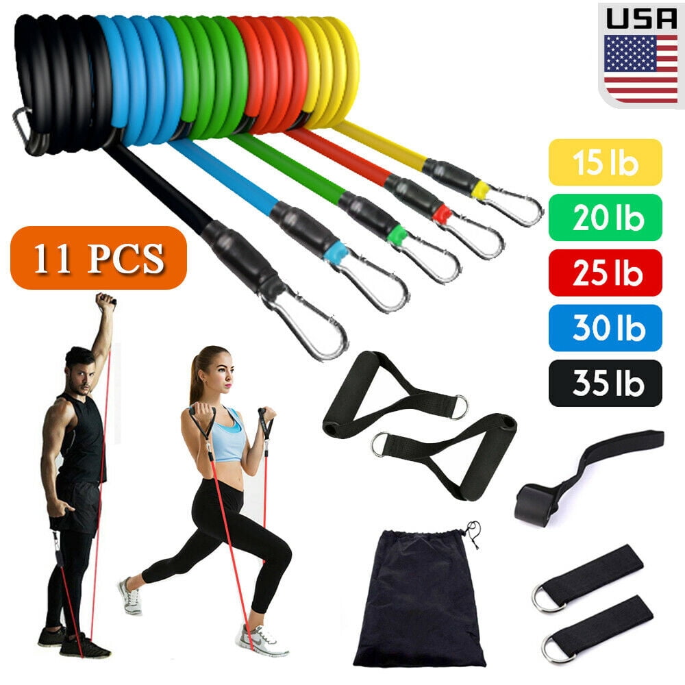 Resistance Bands Red Work out Gym Equipment Yoga Red Black 5 x 15lbs 