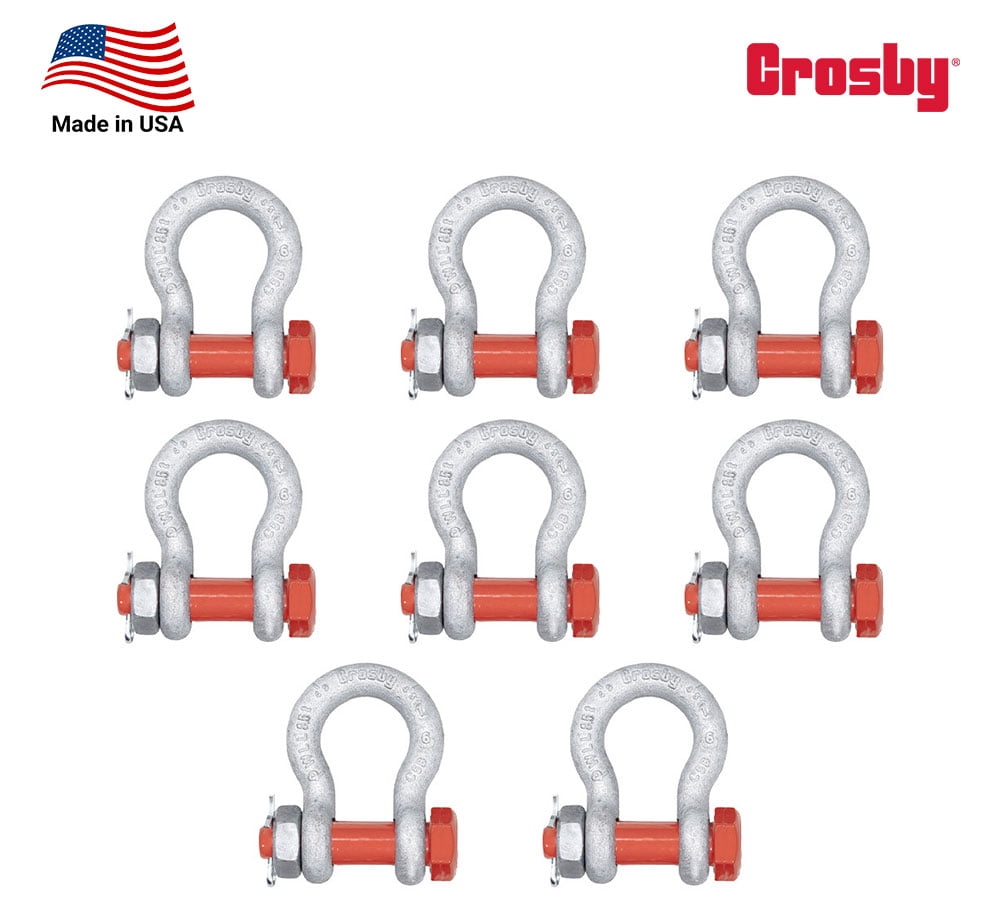 8 Pack Crosby G-2130 1"Anchor Shackle Carbon Steel w/Safety Screw Pin 18,700 lbs WLL, Galvanized Heavy Duty D Ring Bolt Type Shackle for Towing, Rigging & Vehicle Recovery, 1019551