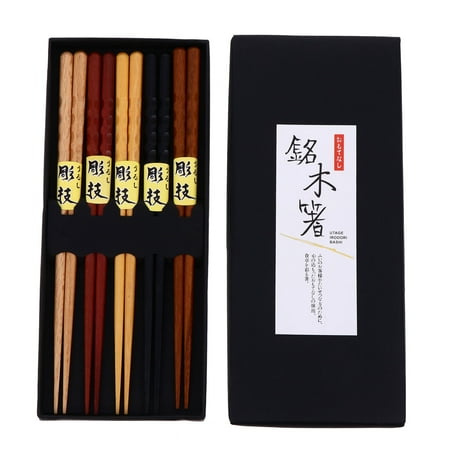 

5 Pairs Japanese Style Wooden Chopsticks Home Restaurant Anti-Slip Chopsticks