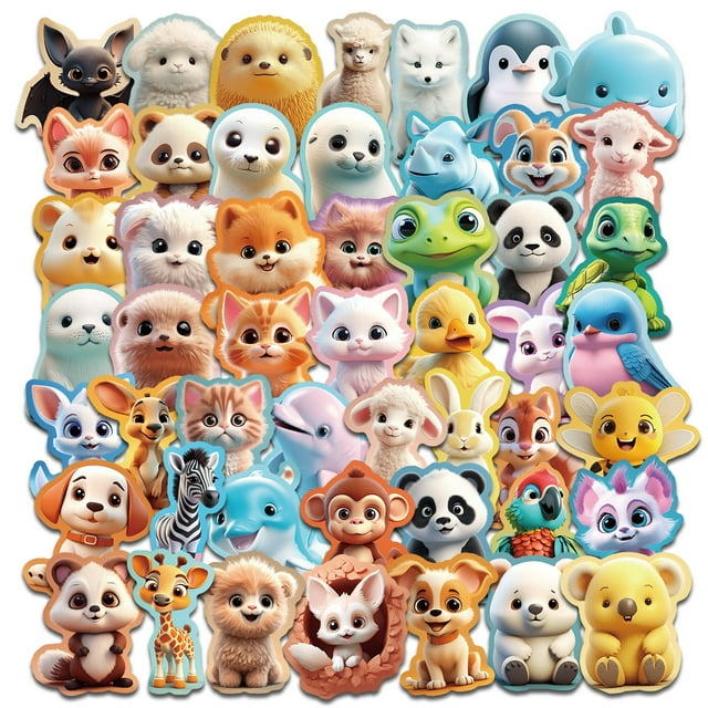 Paquete de pegatinas 3D con temática animal, 50 unidades, bonitas calcomanías de vinilo con dibujos