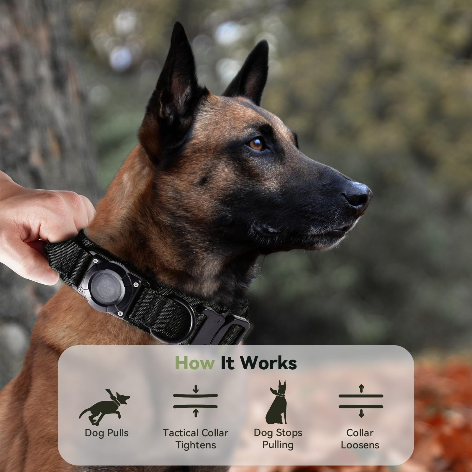 Waterproof AirTag Dog Collar, Military Tactical Collar with AirTag Holder, Comfortable Control Handle & Metal Buckle, GPS Dog Collar Holder for Medium to Large Dogs