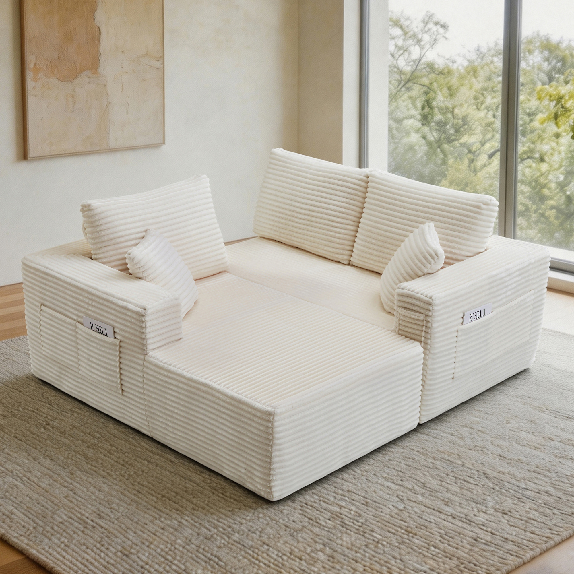 HOQBN 100.39" Cloud Sectional Couch with L-Shape Chaise,Modern Modular Sofa with Deep Seat,No Assembly Required,Compressed Packaging for Living Room Beige