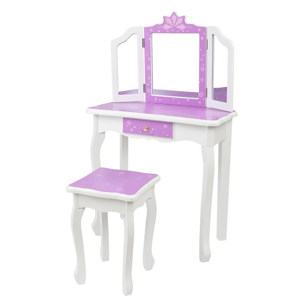 UBesGoo Kids Wooden Dressing Table Bedroom Makeup Table Purple Finish