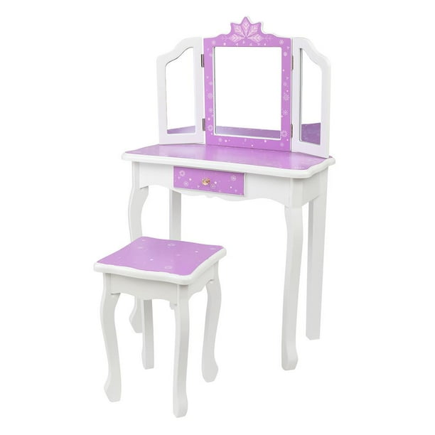 UBesGoo Kids Wooden Dressing Table with Stool and Drawer Purple