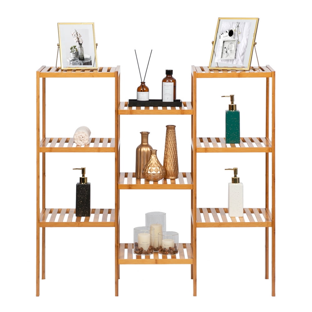 Kepooman Indoor 9-seat Bamboo Plant Racks, Bathroom Racks Can Be Combined Freely for Home, Original Bamboo Color Kepooman Indoor 9-seat Bamboo Plant Racks, Bathroom Racks Can Be Combined Freely for Home, Original Bamboo Color
