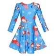 thumbnail image 3 of Girls Dress Blue Santa Jingle Bell Christmas Tree Long Sleeve 5, 3 of 7