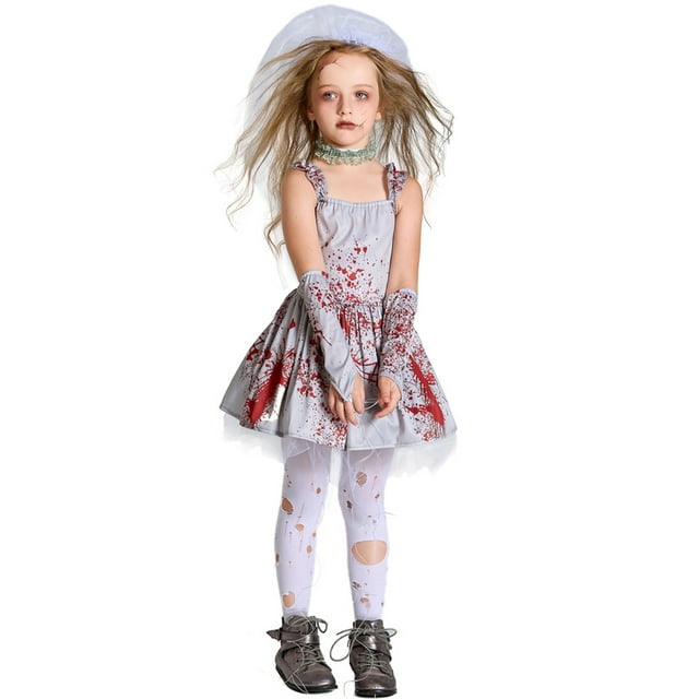 Disfraz de Novia Zombie para Niñas Lucakuins Sin Mangas de Fiesta Gótico Color Gris