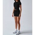 thumbnail image 5 of Women'S Two Piece Sets Summer Slim Fitted Short Sleeve Tops Foldover Shorts Matching Lounge Sets Black S, 5 of 7