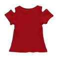 thumbnail image 4 of SGFCWSX T-Shirt for Girls, Solid Knitted Crewneck Off Shoulder Short Sleeve Summer Soft Tee Red 12-24Months, 4 of 9