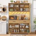 thumbnail image 7 of Hiphuta 71" Tall Kitchen Pantry Storage Cabinet with RGB LED and 6 Metal Hooks, Farmhouse Coffee Bar Cabinet with Charging Station, Buffet with Hutch and Microwave Stand, Light Oak, 7 of 7