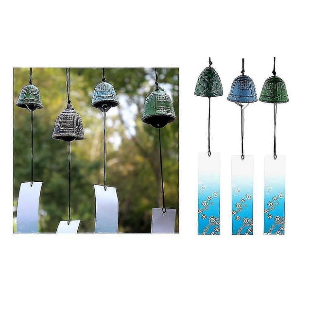 Traditional Japanese Cast Iron Wind Chime Bells Set of 3, Furin Decor for Outdoor Garden & Home