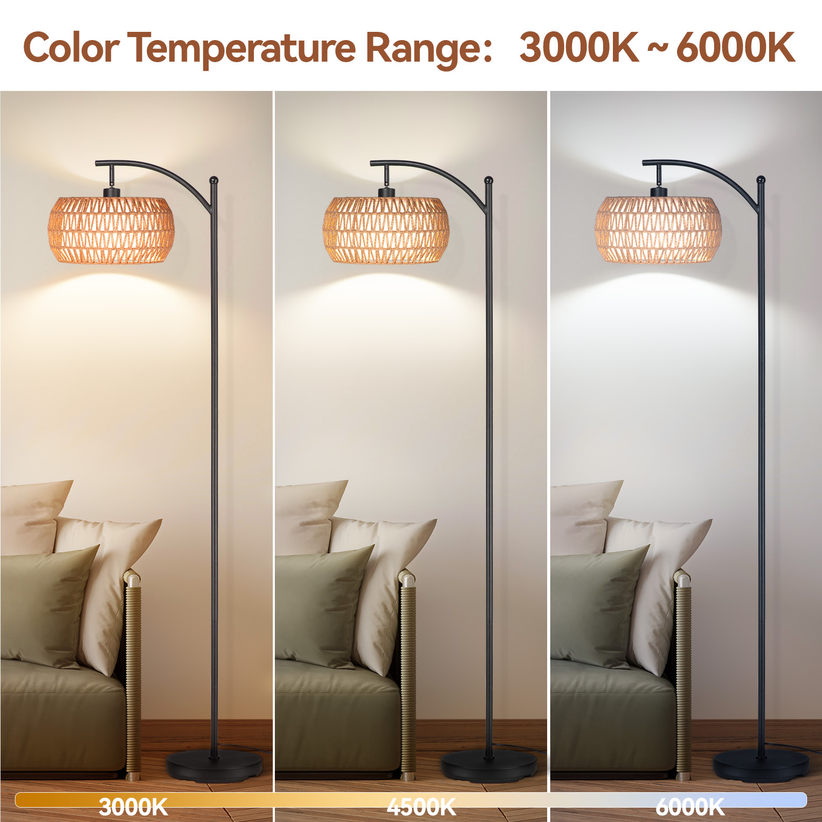 Sunmory 63" Dimmable Arc Floor Lamp with Rattan Shade photo 2